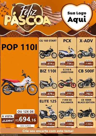 Modelo de Encarte para Encarte A4 Vertical com o tema Feliz Páscoa para Concessionaria de Motos