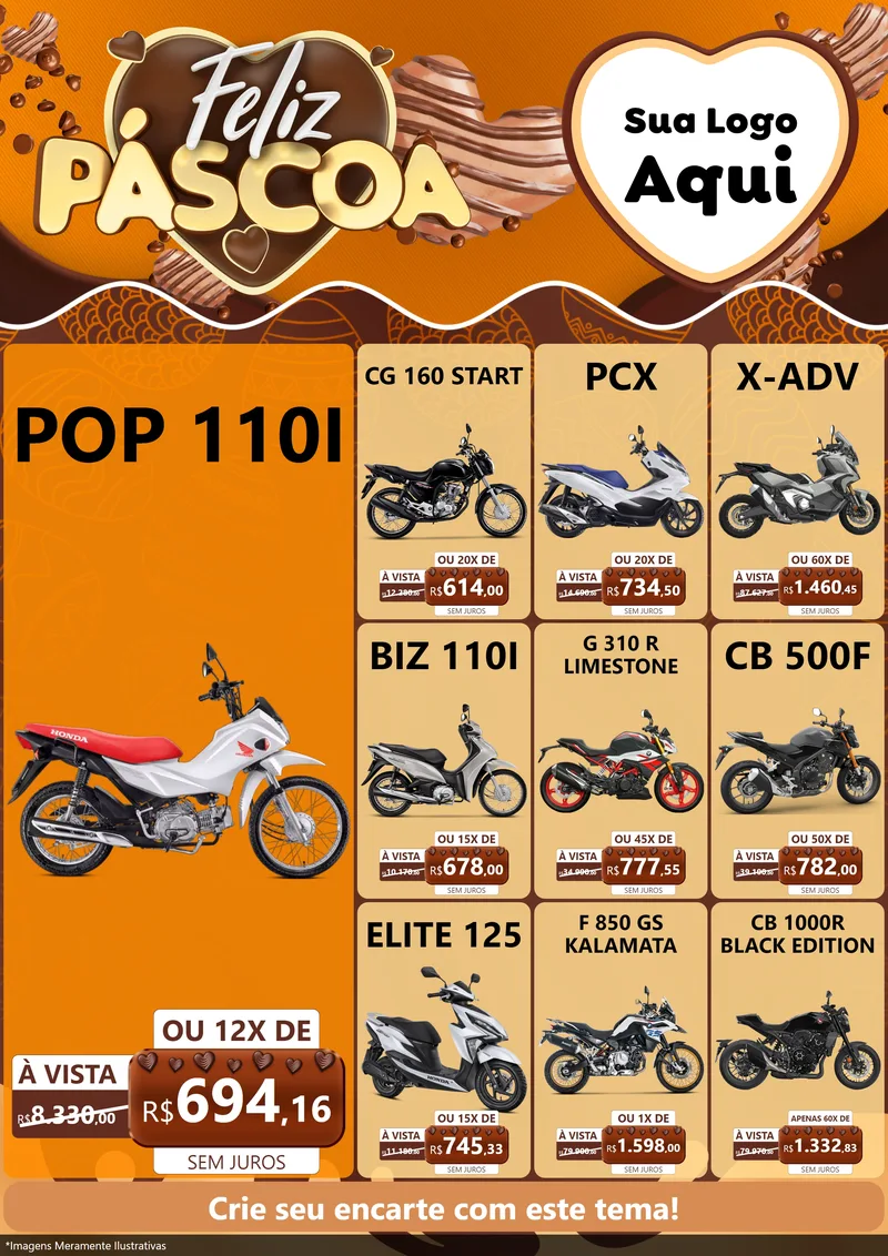 Modelo de Encarte para Encarte A4 Vertical com o tema Feliz Páscoa para Concessionaria de Motos
