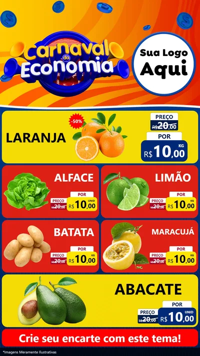 Modelo de TV para TV Vertical com o tema Carnaval da Economia para Hortifrúti