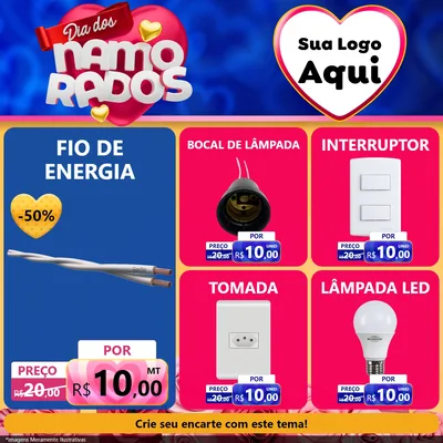 Modelo de Rede Social para Feed Facebook com o tema Dia dos namorados para Materiais Elétricos