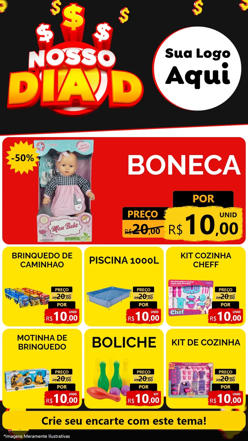 Modelo de Rede Social para Stories com o tema Nosso Dia D para Brinquedos