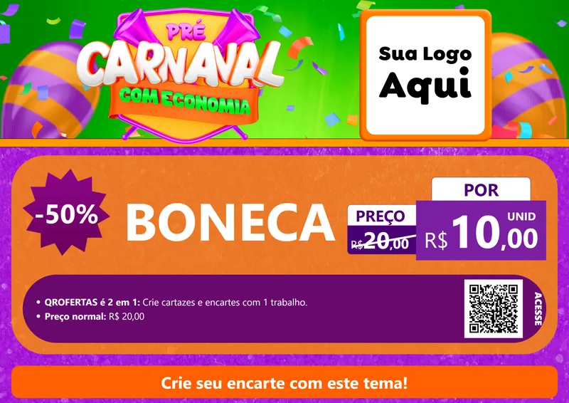 Modelo de Cartaz para Cartaz A4 Horizontal com o tema Pré-Carnaval Com Economia para Brinquedos