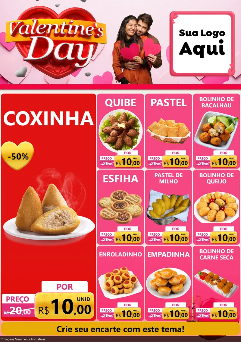 Modelo de Encarte para Encarte A4 Vertical com o tema Valentine's Day para Salgadaria