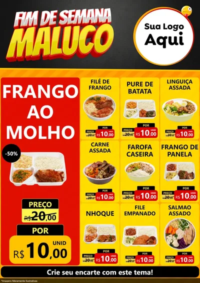 Modelo de Encarte para Encarte A4 Vertical com o tema Final de Semana Maluco para Restaurante