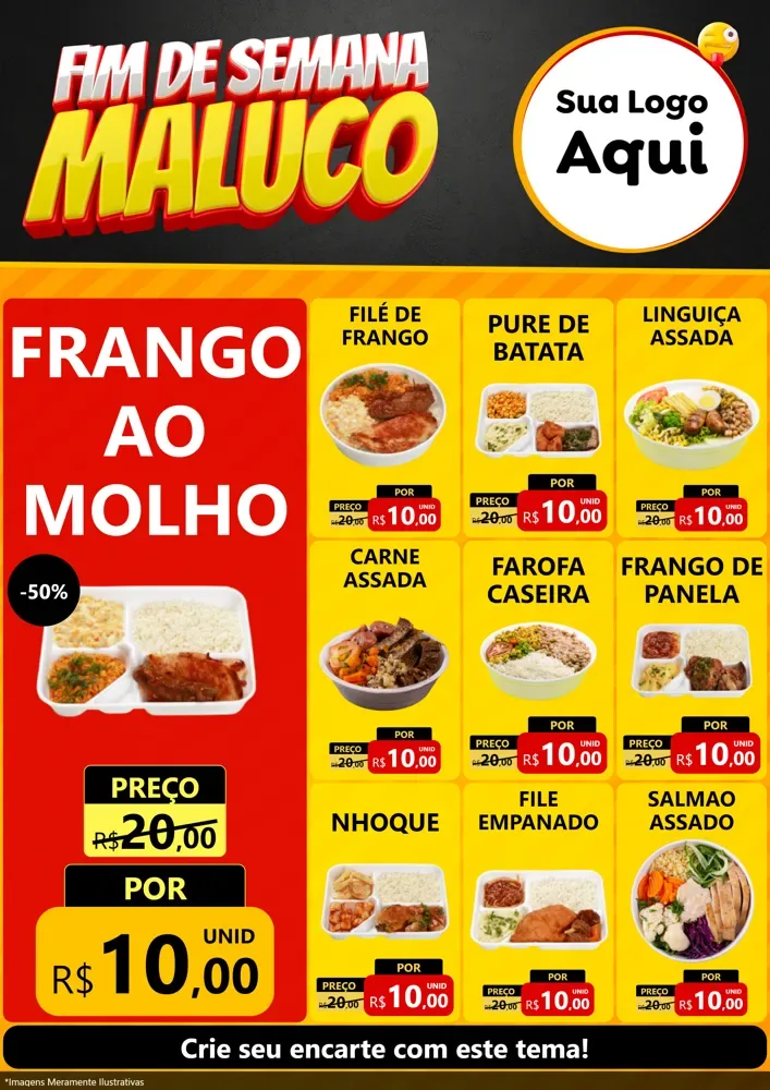 Modelo de Encarte para Encarte A4 Vertical com o tema Final de Semana Maluco para Restaurante