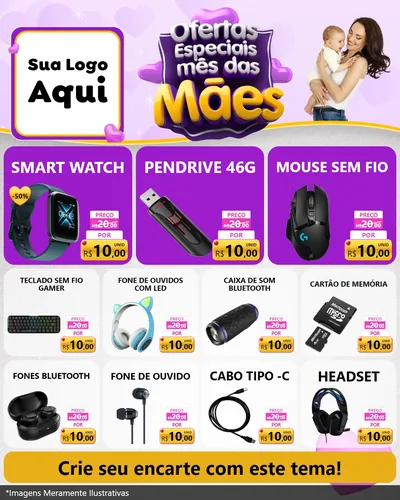 Modelo de Rede Social para Feed Instagram com o tema Ofertas Especiais - Mês das Mães para Informática