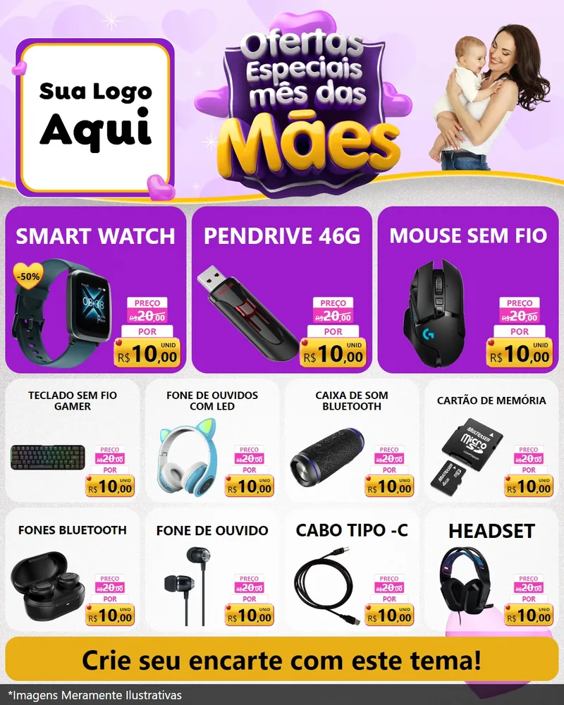 Modelo de Rede Social para Feed Instagram com o tema Ofertas Especiais - Mês das Mães para Informática