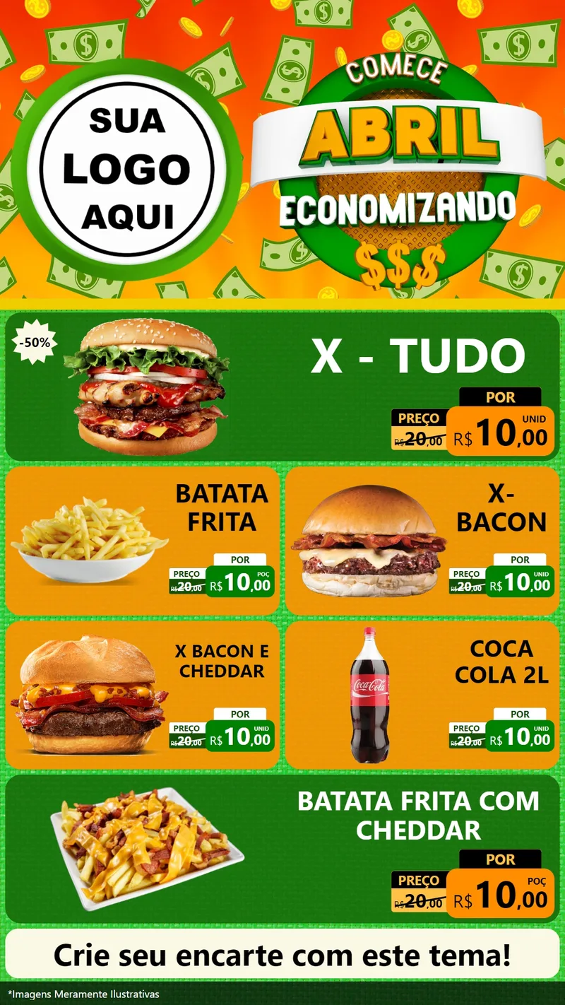 Modelo de TV para TV Vertical com o tema Comece Abril Economizando para Hamburgueria