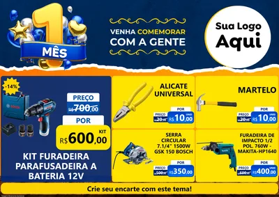 Modelo de Encarte para Encarte A4 Horizontal com o tema Um Mês de Aniversário para Maquinas e Ferramentas