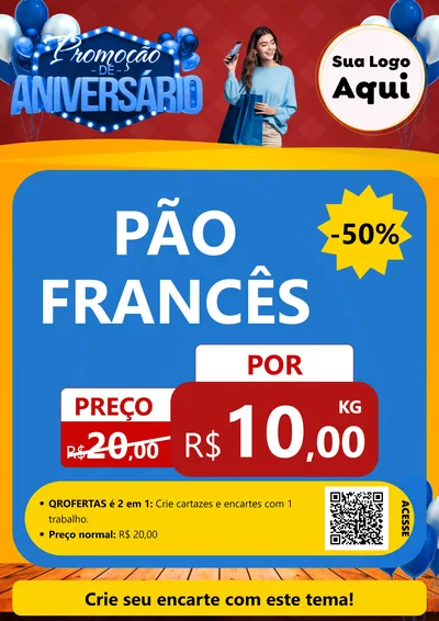Modelo de Cartaz para Cartaz A4 Vertical com o tema Promoção de Aniversário para Padaria