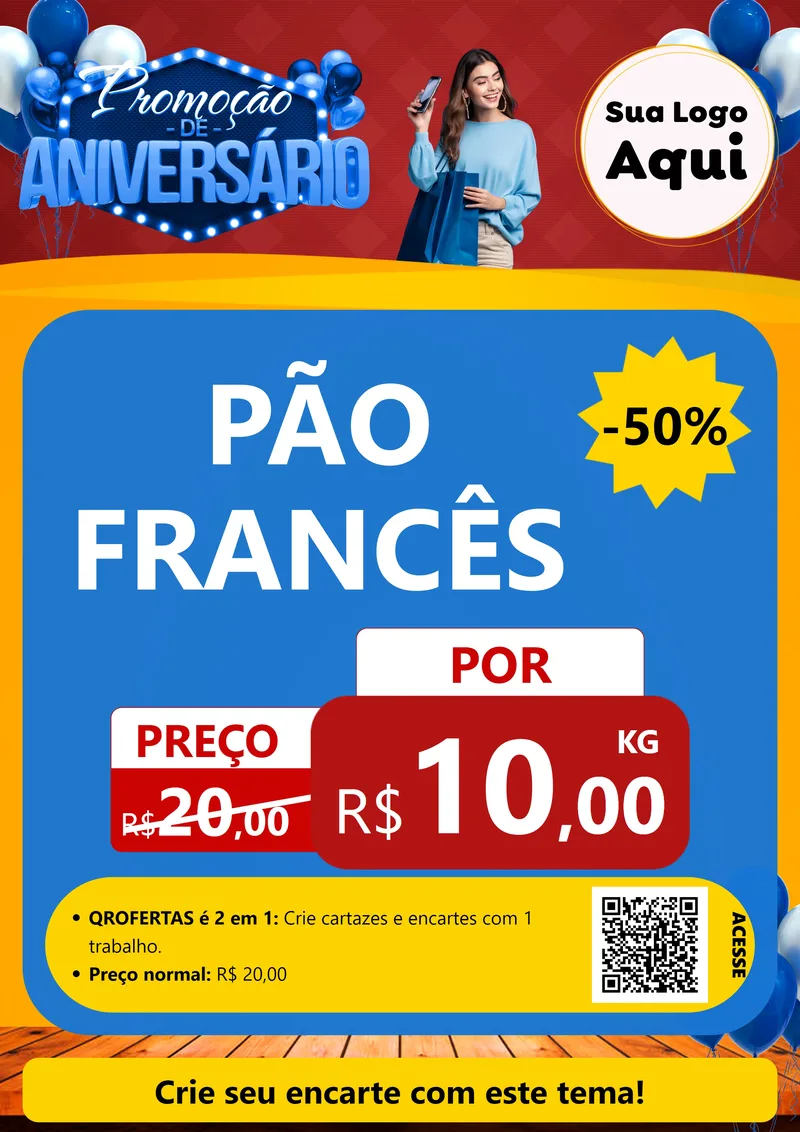 Modelo de Cartaz para Cartaz A4 Vertical com o tema Promoção de Aniversário para Padaria
