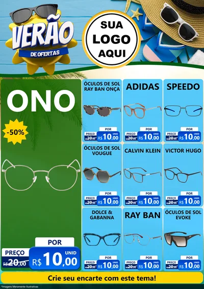 Modelo de Encarte para Encarte A4 Vertical com o tema Verão de Ofertas para Óticas