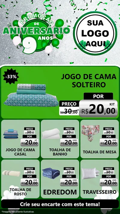 Modelo de Rede Social para Stories com o tema Promoção de Aniversário - 9 Anos para Cama, Mesa e Banho