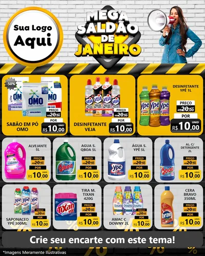 Modelo de Rede Social para Feed Instagram com o tema Mega Saldão de Janeiro para Produtos de Limpeza
