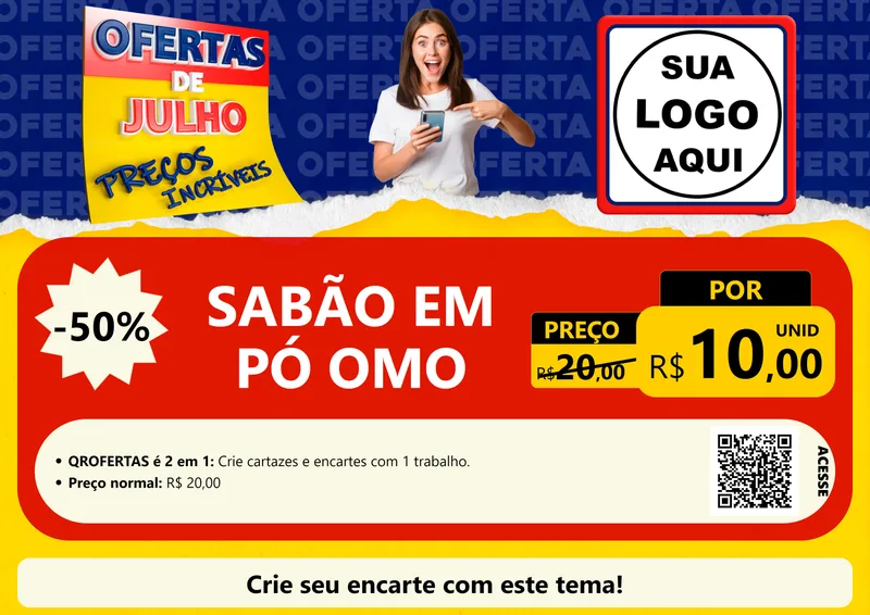 Modelo de Cartaz para Cartaz A4 Horizontal com o tema Ofertas de Julho - Preços Incríveis para Produtos de Limpeza