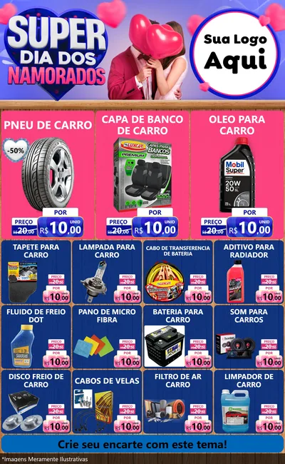 Modelo de Encarte para Encarte Grande com o tema Super Dia dos Namorados para Auto peças