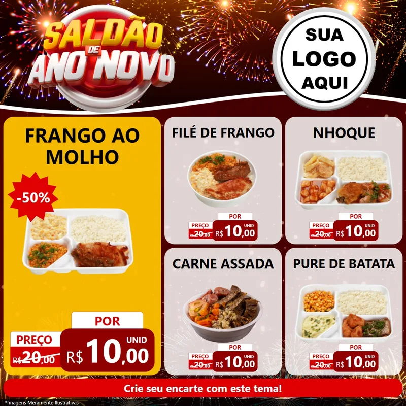 Modelo de Rede Social para Feed Facebook com o tema Saldão de Ano Novo para Restaurante