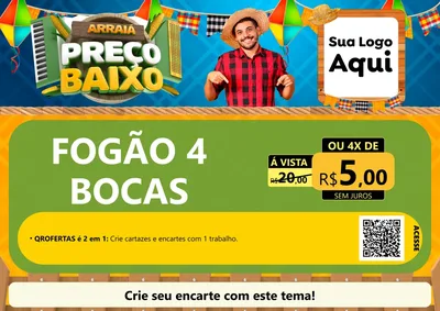 Modelo de Cartaz para Cartaz A4 Horizontal com o tema Arraiá de Preço Baixo - Junina para Móveis e Eletro
