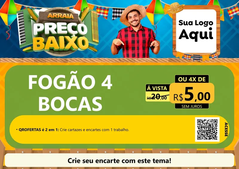 Modelo de Cartaz para Cartaz A4 Horizontal com o tema Arraiá de Preço Baixo - Junina para Móveis e Eletro