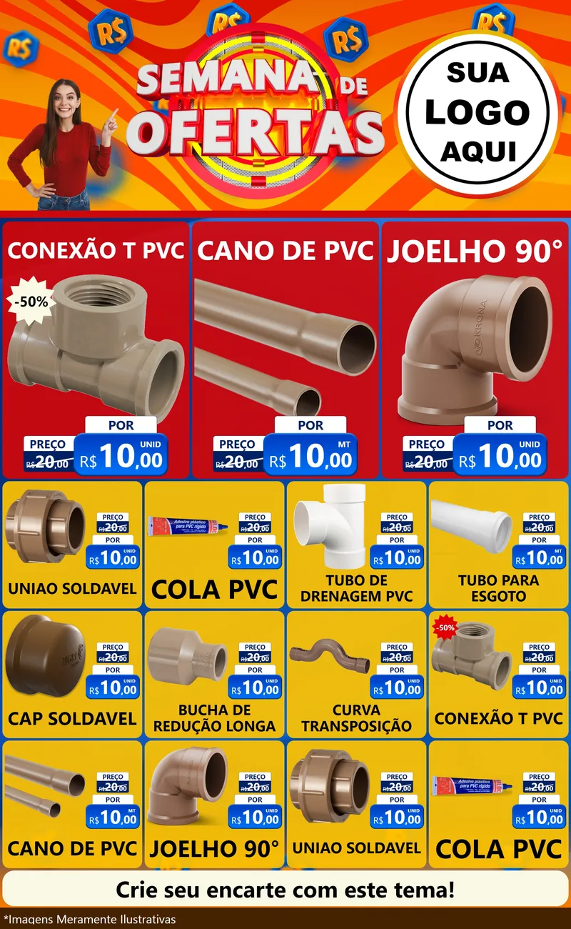 Modelo de Encarte para Encarte Grande com o tema Semana de Ofertas para Tubos e conexões