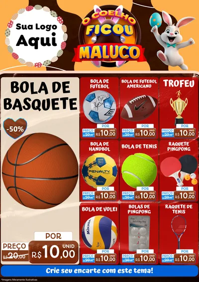 Modelo de Encarte para Encarte A4 Vertical com o tema O Coelho Ficou Maluco - Páscoa para Artigos Esportivos