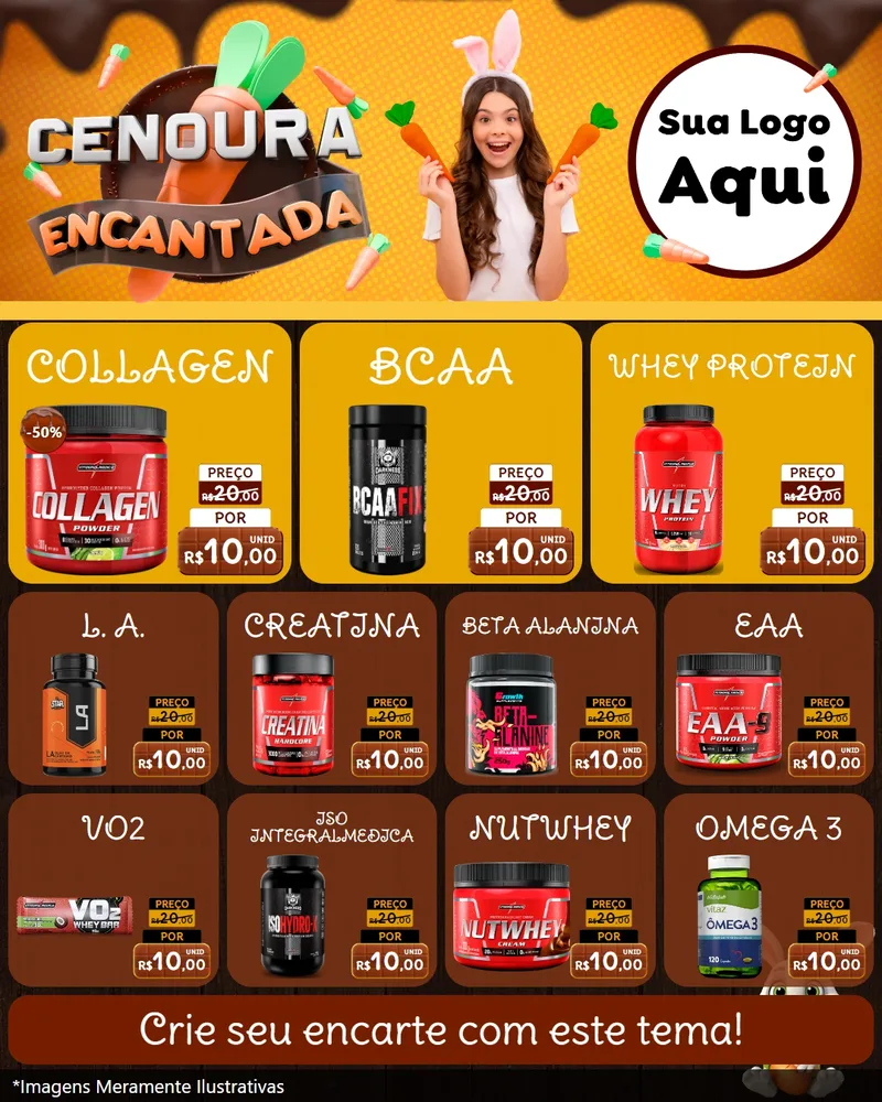 Modelo de Rede Social para Feed Instagram com o tema Cenoura Encantada - Páscoa para Suplementos alimentares