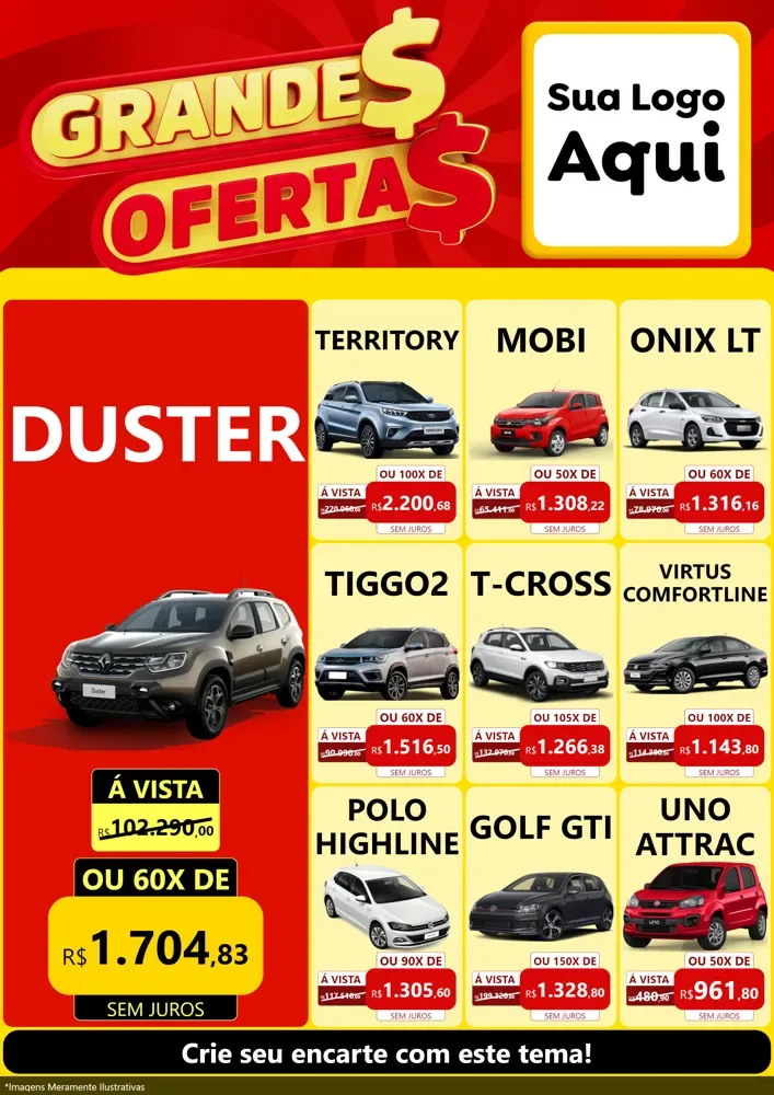 Modelo de Encarte para Encarte A4 Vertical com o tema Grandes Ofertas para Concessionaria de Carros