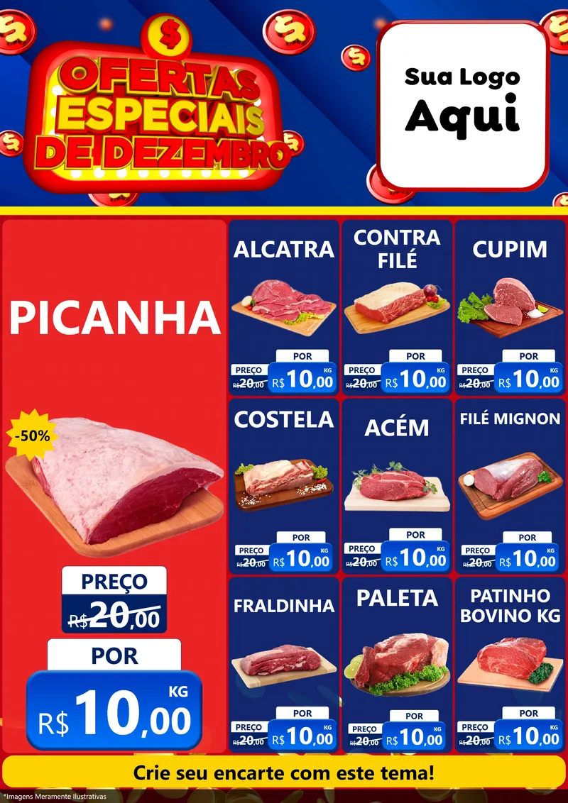 Modelo de Encarte para Encarte A4 Vertical com o tema Ofertas Especiais de Dezembro para Açougue