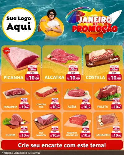 Modelo de Rede Social para Feed Instagram com o tema Janeiro de Promoção para Açougue