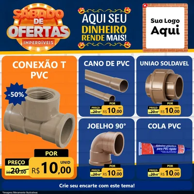 Modelo de Rede Social para Feed Facebook com o tema Sábado de Ofertas Imperdíveis para Tubos e conexões