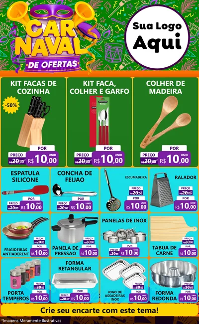 Modelo de Encarte para Encarte Grande com o tema Carnaval de Ofertas para Utilidades Domésticas