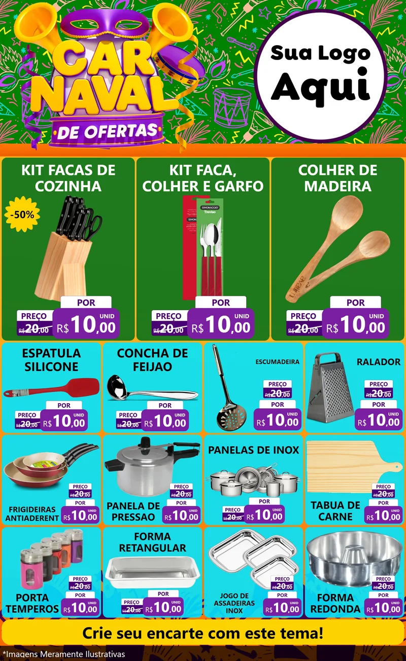 Modelo de Encarte para Encarte Grande com o tema Carnaval de Ofertas para Utilidades Domésticas