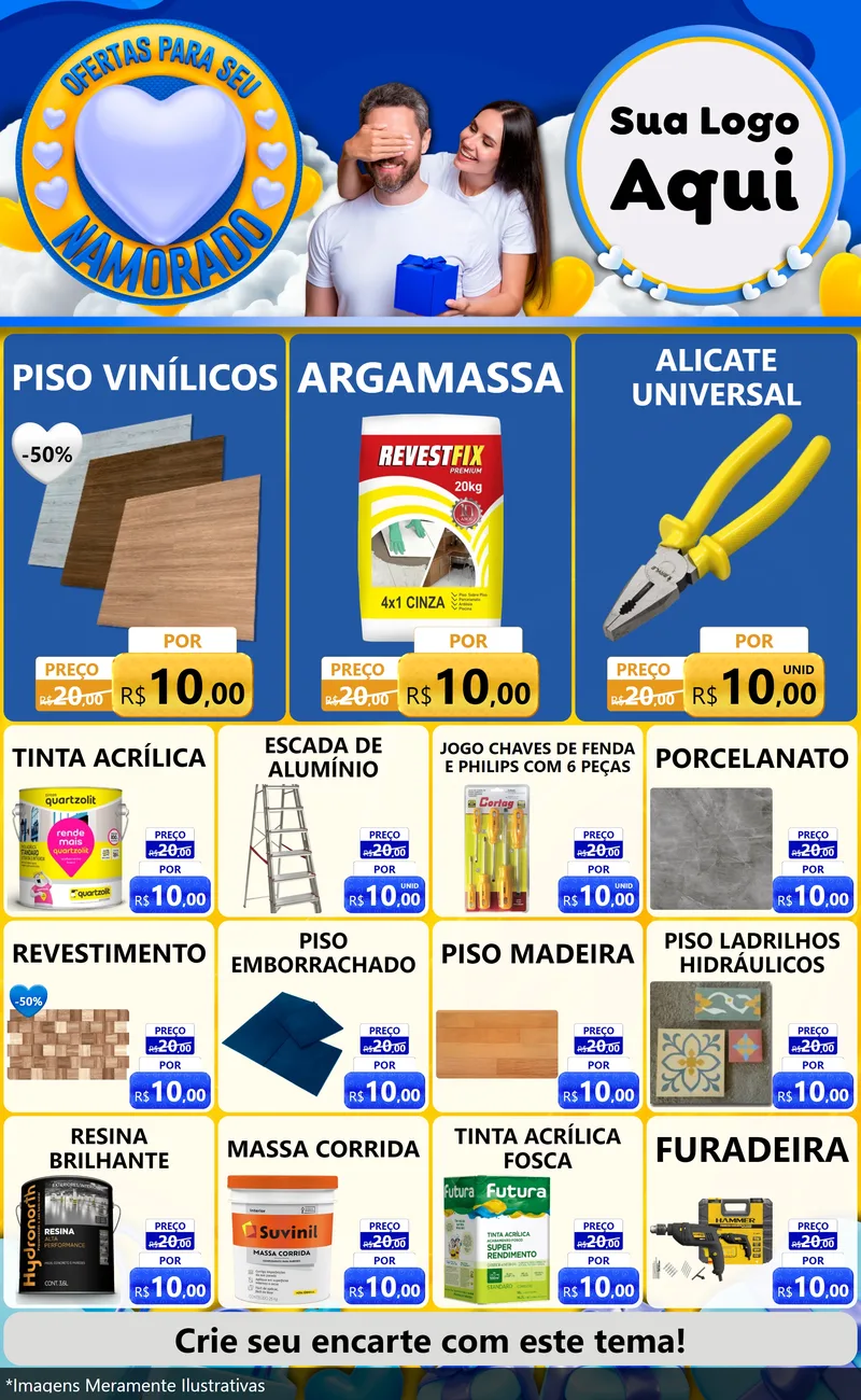 Modelo de Encarte para Encarte Grande com o tema Ofertas Para Seu Namorado para Material para Construção