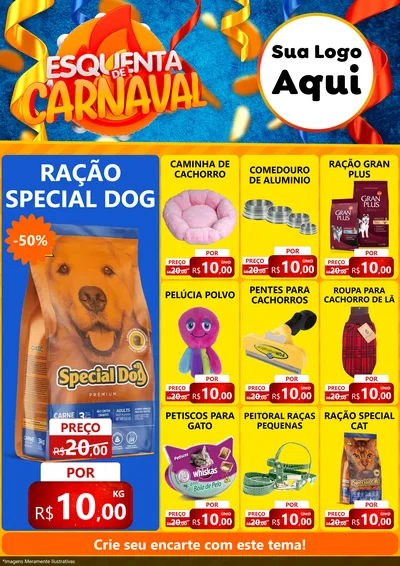 Modelo de Encarte para Encarte A4 Vertical com o tema Esquenta de Carnaval para Pet Shop