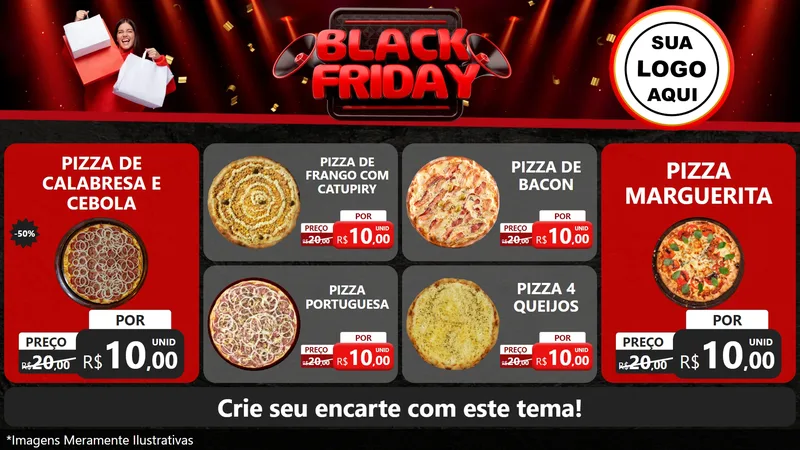 Modelo de TV para TV Horizontal com o tema Black Friday para Pizzaria