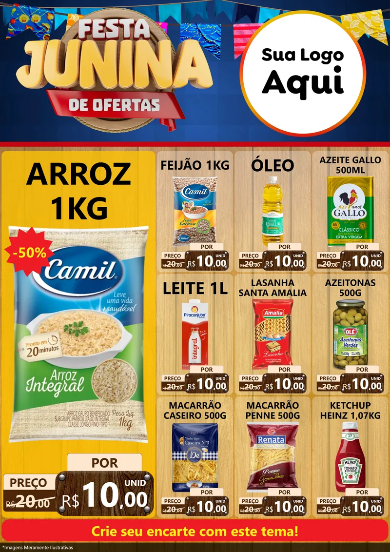 Modelo de Encarte para Encarte A4 Vertical com o tema Festa Junina de Ofertas para Supermercado