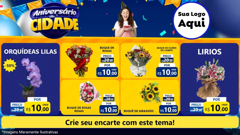 Modelo de TV para TV Horizontal com o tema Aniversário da Cidade para Floricultura e jardim