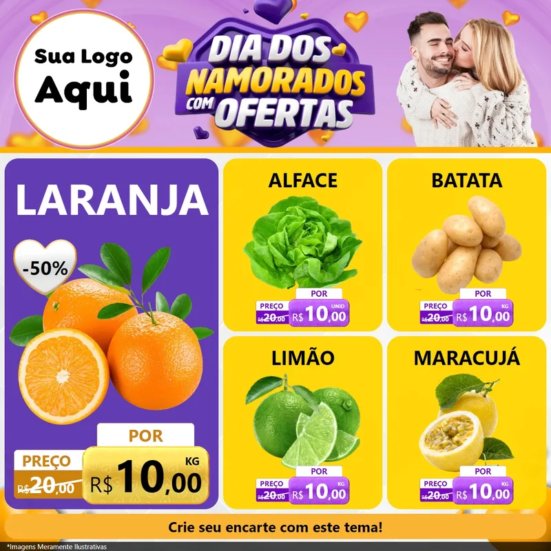 Modelo de Rede Social para Feed Facebook com o tema Dia Dos Namorados Com Ofertas para Hortifrúti