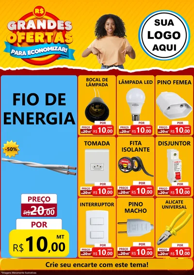Modelo de Encarte para Encarte A4 Vertical com o tema Grandes Ofertas Para Economizar! para Materiais Elétricos