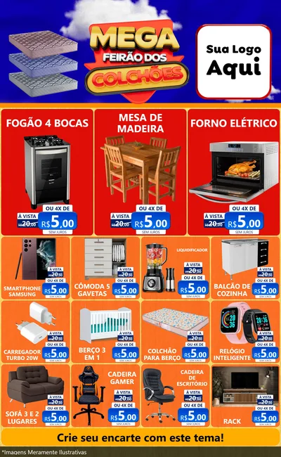 Modelo de Encarte para Encarte Grande com o tema Mega Feirão dos Colchões