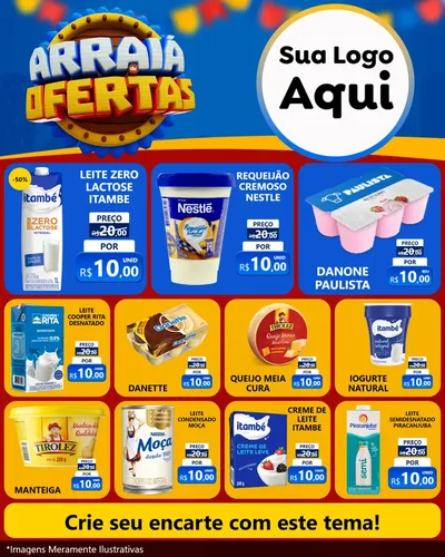 Modelo de Rede Social para Feed Instagram com o tema Arraiá de Ofertas - Junina para Frios e Laticínios