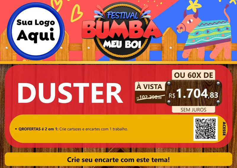 Modelo de Cartaz para Cartaz A4 Horizontal com o tema Festival Bumba Meu Boi para Concessionaria de Carros