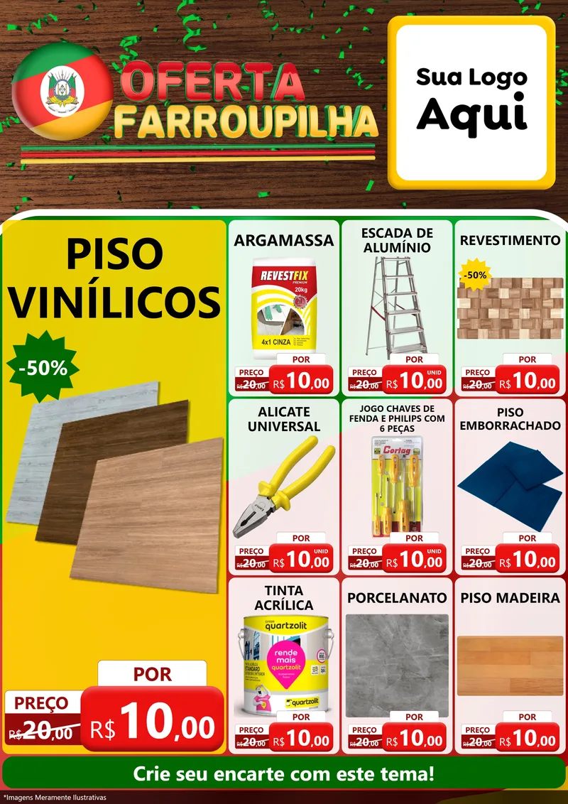 Modelo de Encarte para Encarte A4 Vertical com o tema Oferta Farroupilha para Material para Construção
