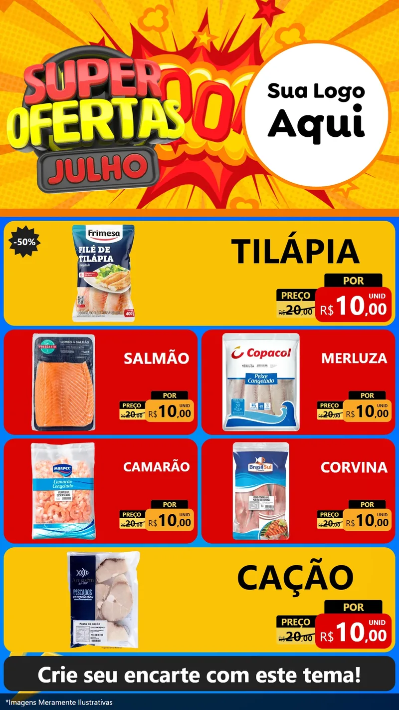 Modelo de TV para TV Vertical com o tema Super Ofertas Julho para Peixaria