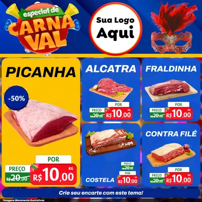 Modelo de Rede Social para Feed Facebook com o tema Especial de Carnaval para Açougue