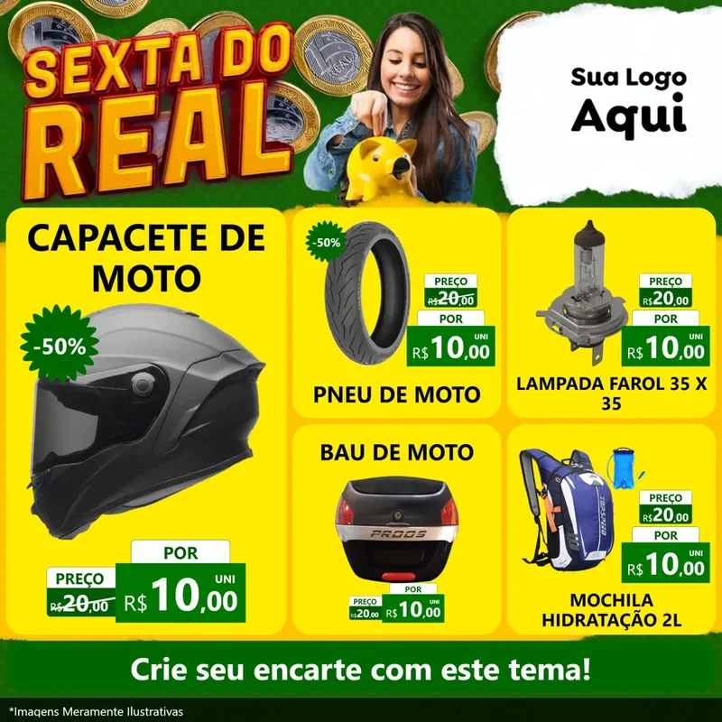 Modelo de Rede Social para Feed Facebook com o tema Sexta do Real para Moto peças