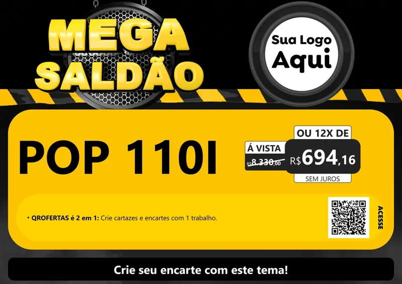 Modelo de Cartaz para Cartaz A4 Horizontal com o tema Mega Saldão para Concessionaria de Motos