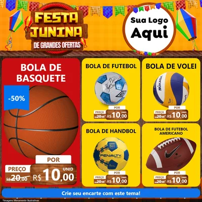 Modelo de Rede Social para Feed Facebook com o tema Festa Junina de Grandes Ofertas para Artigos Esportivos