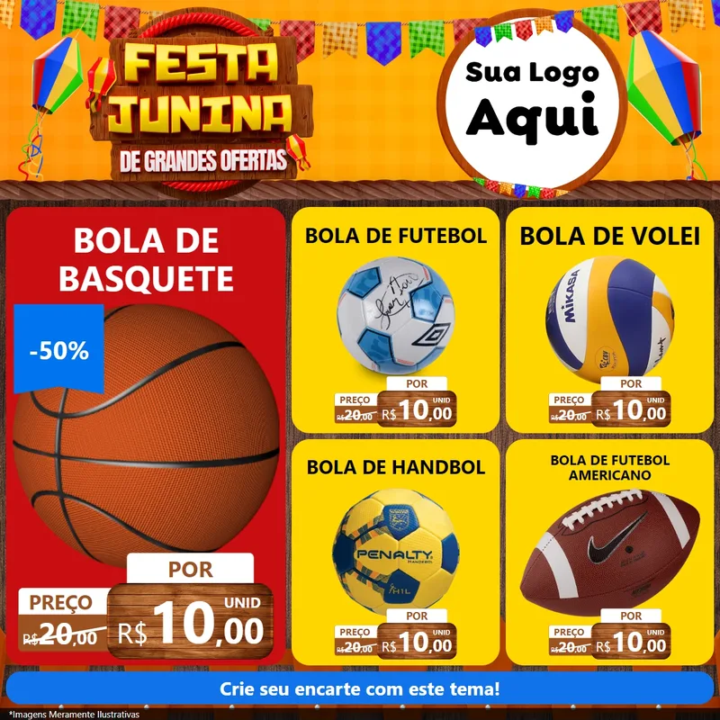 Modelo de Rede Social para Feed Facebook com o tema Festa Junina de Grandes Ofertas para Artigos Esportivos