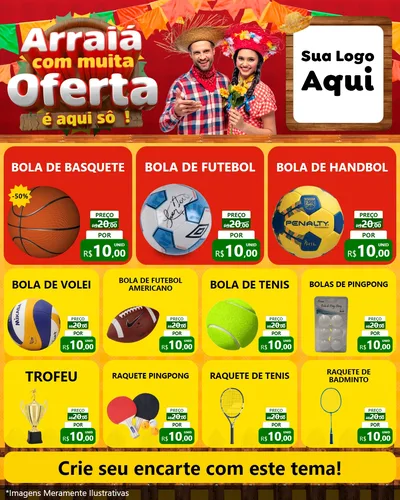 Modelo de Rede Social para Feed Instagram com o tema Arraiá Com Muita Oferta - É Aqui Sô! para Artigos Esportivos